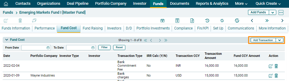 Fund Cost Setup - Funds Administration